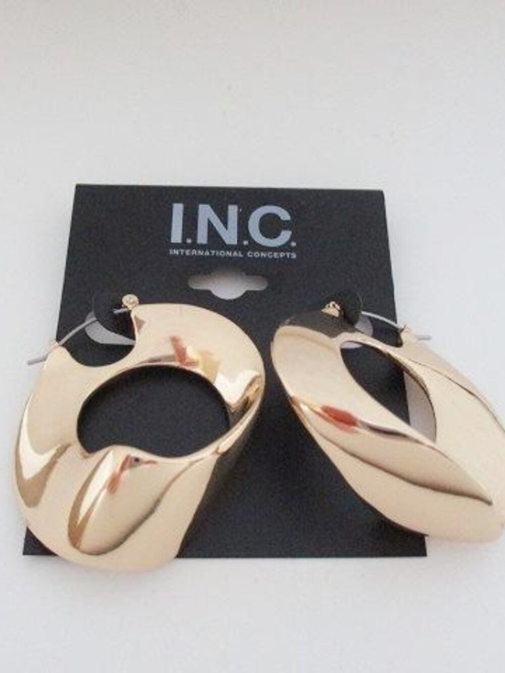 INC Gold Sculptural Twisted Statement Hoop Earrings NWT